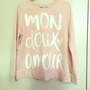 LOFT pink and white sweatshirt with French slogan